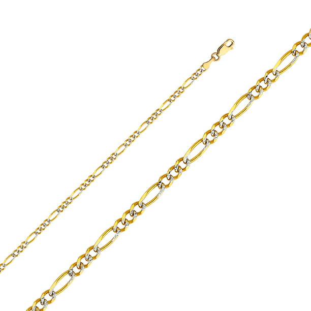 Jewels By Lux 14K Yellow Gold Figaro Yellow Pave Chain Necklace With Lobster Claw Clasp 
